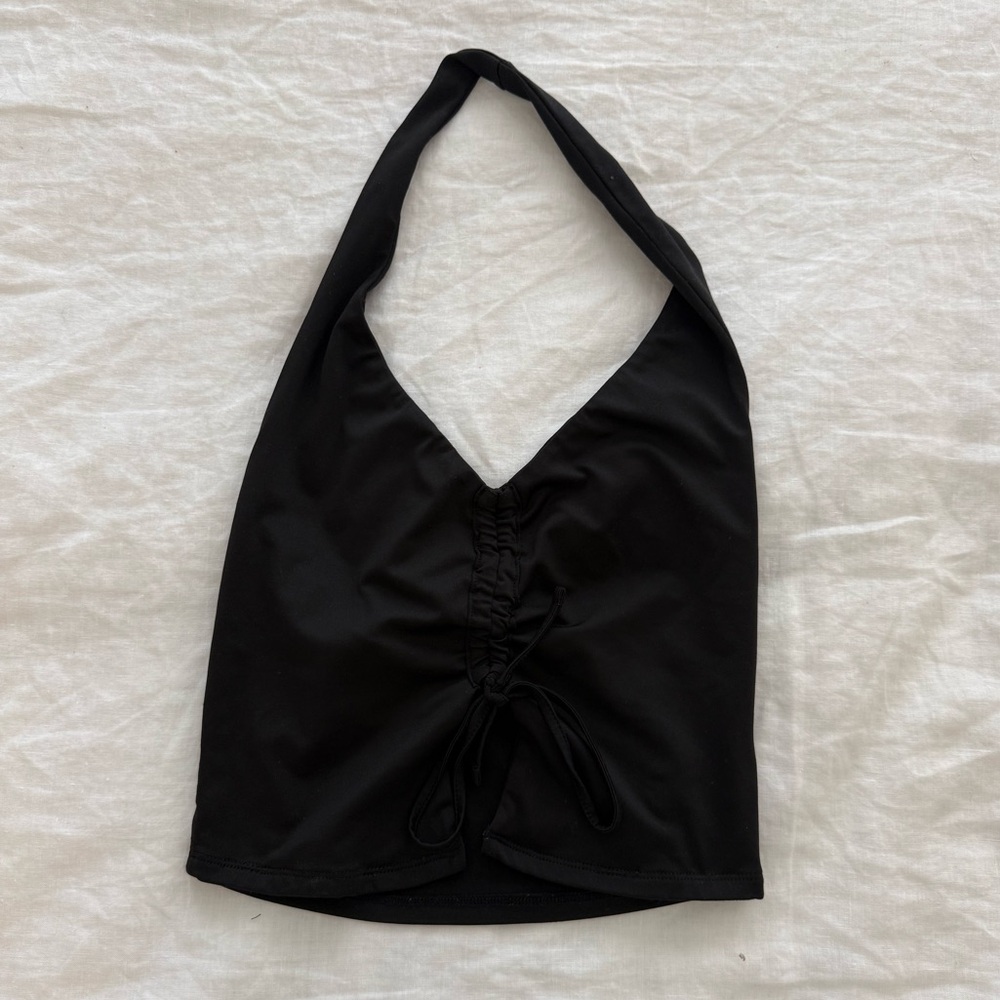 Adika Black Ruched Halter Crop Top